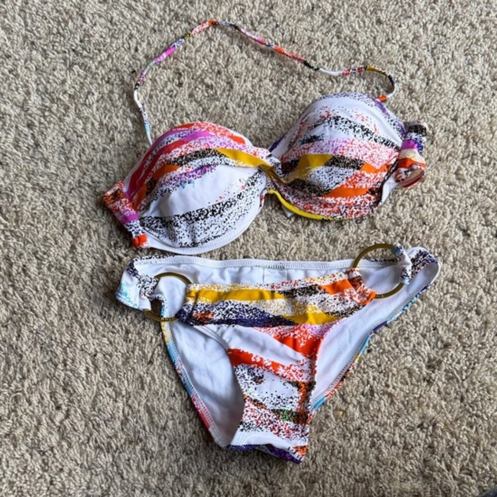 TOP MELON Vibrant Multicolor Bikini Set with Gold Accents